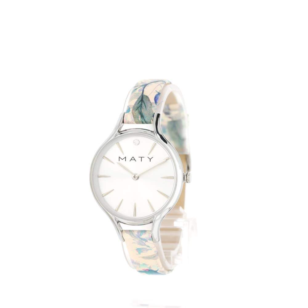 Montre chromée cuir fleur - vue 2