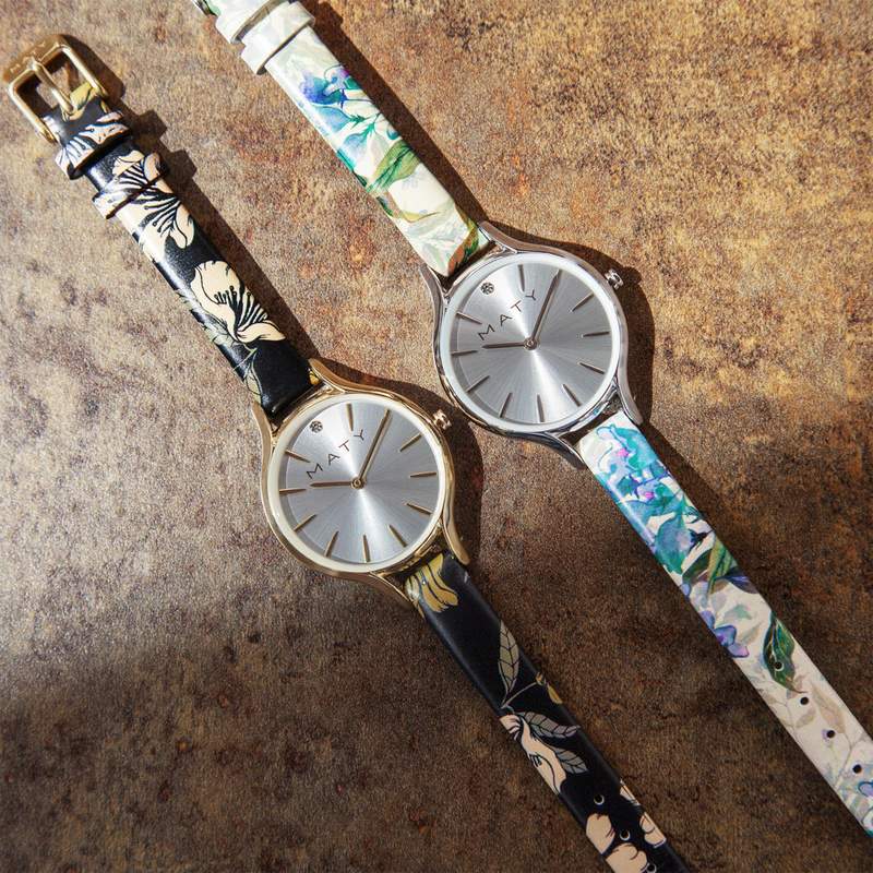 Montre chromée cuir fleur - vue D3