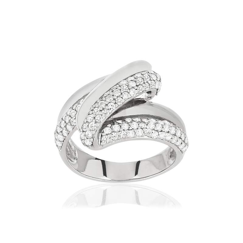 Bague argent 925 volute zirconias - vue 1