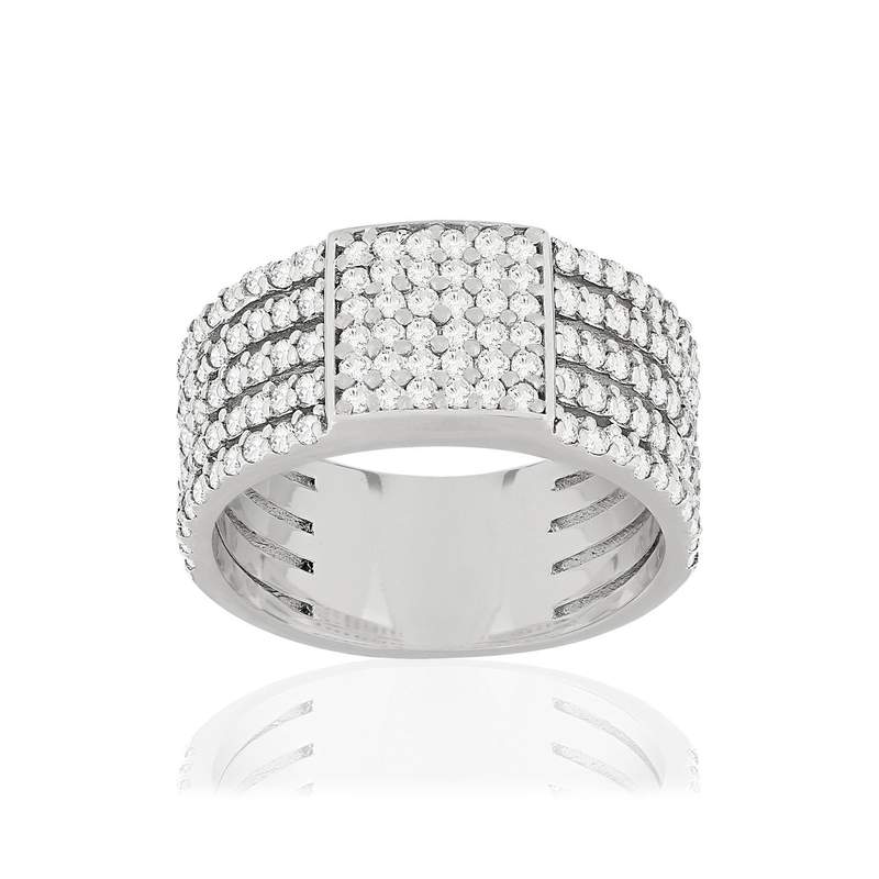 Bague argent 925 carré zirconias - vue 1