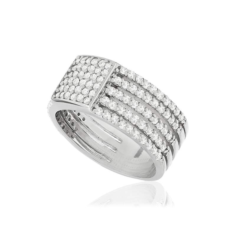 Bague argent 925 carré zirconias - vue D1