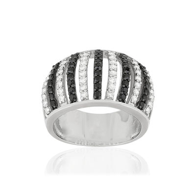 Bague argent 925 et ruthénium noir, spinelles noires et zirconias - vue 1