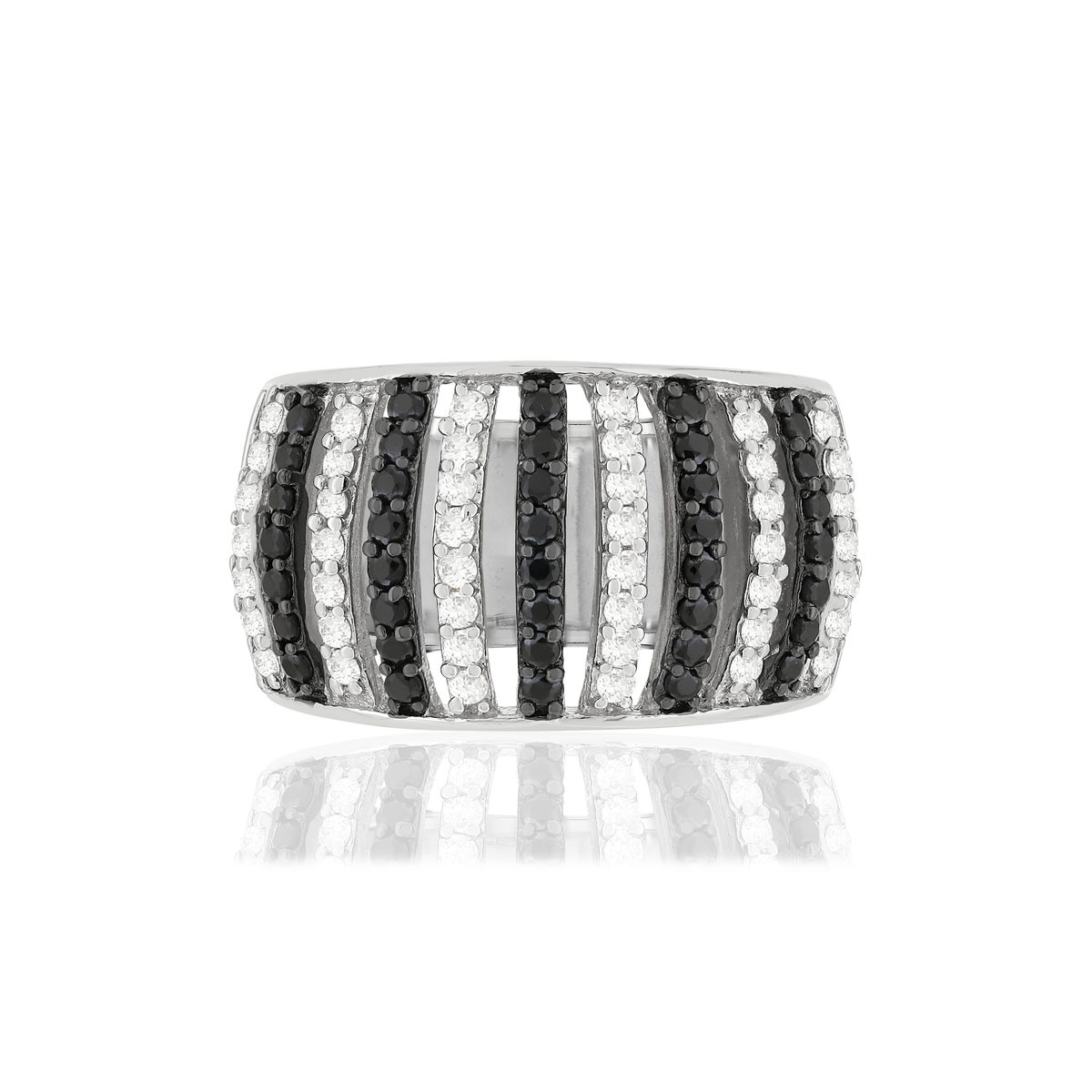 Bague argent 925 et ruthénium noir, spinelles noires et zirconias - vue 3