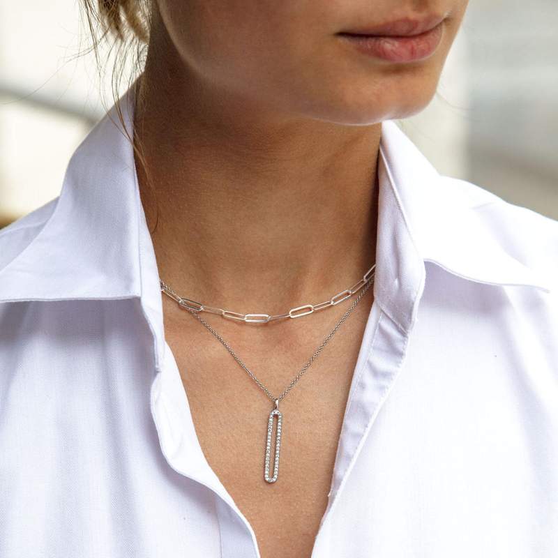 Collier argent 925, chaines combinées 45 cm - vue porté 2