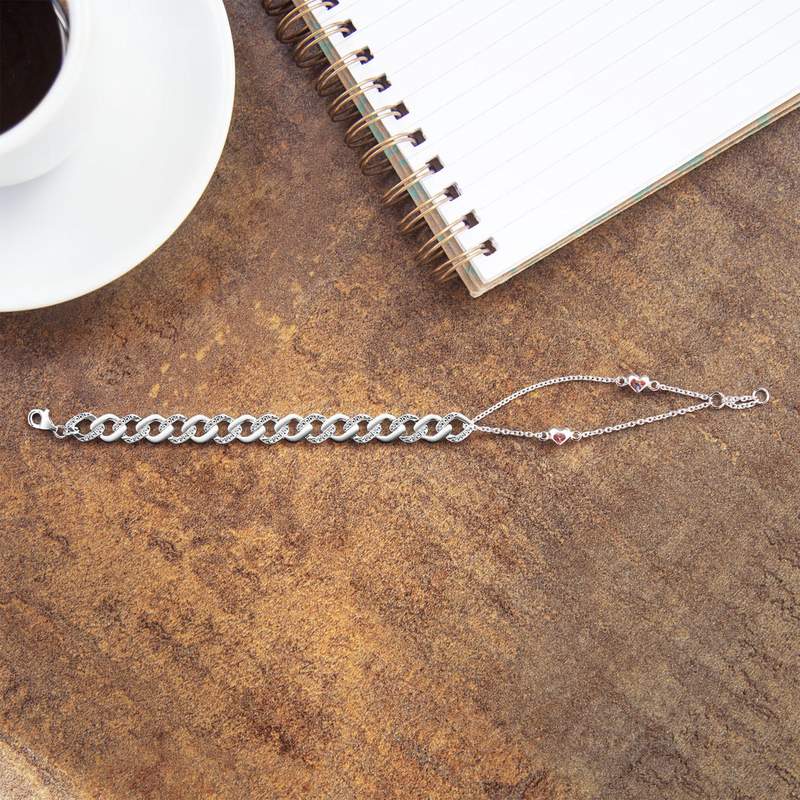 Bracelet argent 925 maille gourmette, double chaine coeur, zirconias 19 cm - vue D3