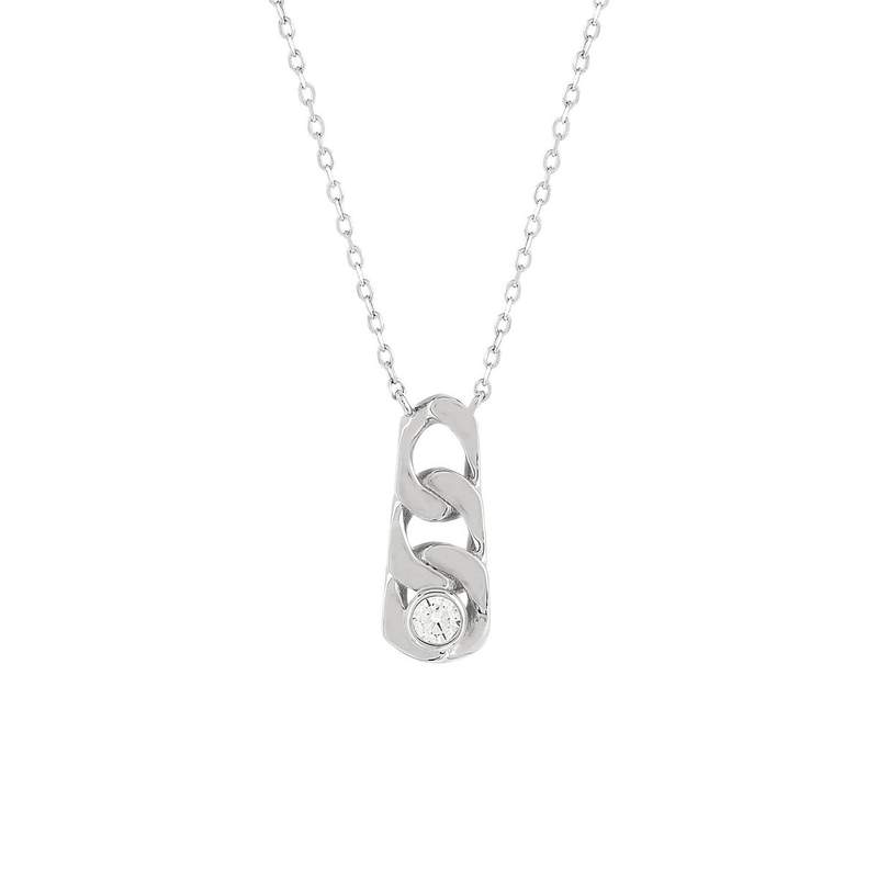 Collier argent 925 motif maille gourmette zirconia 45 cm - vue 1
