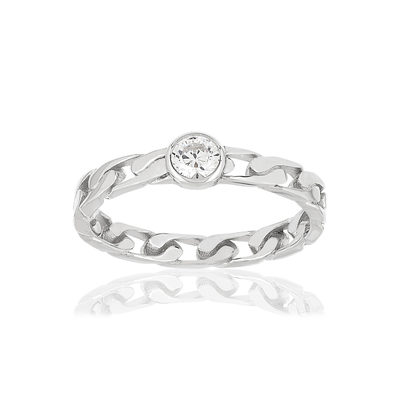 Bague argent 925 motif maille gourmette, zirconia - vue 1