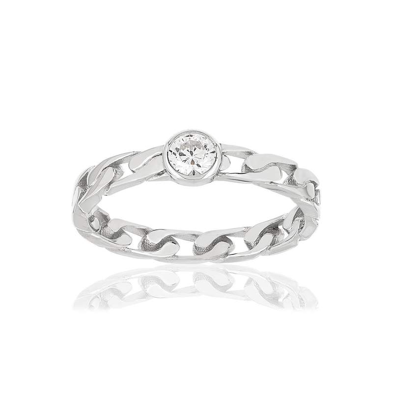 Bague argent 925 motif maille gourmette, zirconia - vue 1
