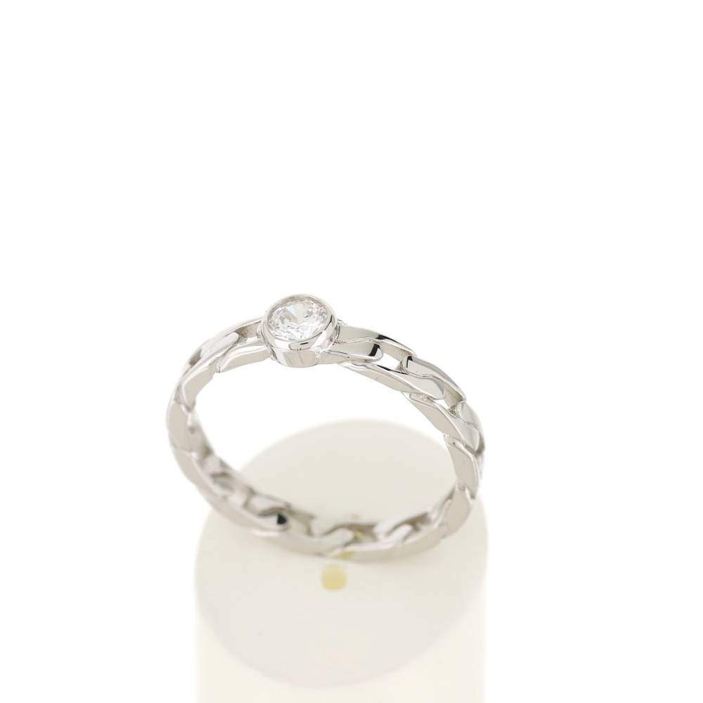 Bague argent 925 motif maille gourmette, zirconia - vue 2