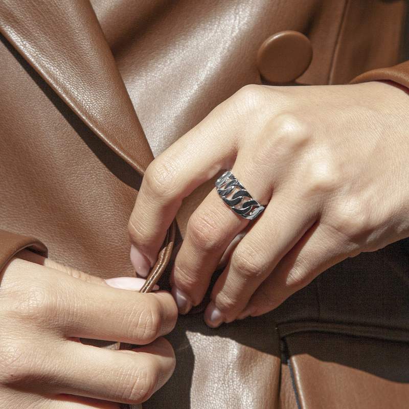 Bague argent 925, motif maille gourmette - vue porté 2