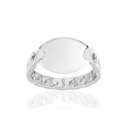 Bague argent 925, plaque ovale, motif maille gourmette