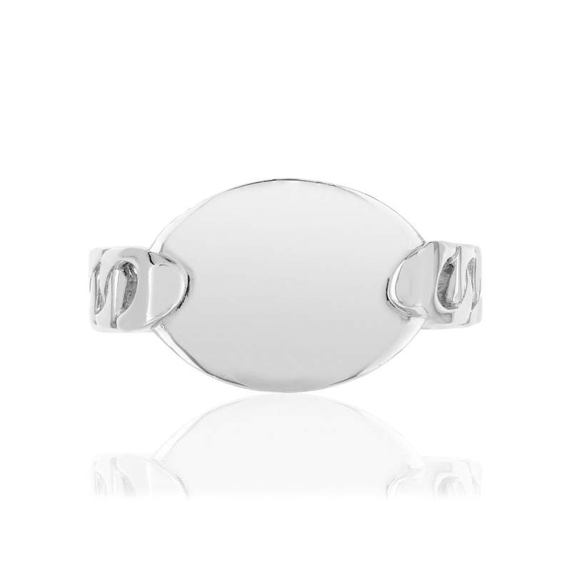 Bague argent 925, plaque ovale, motif maille gourmette - vue 3