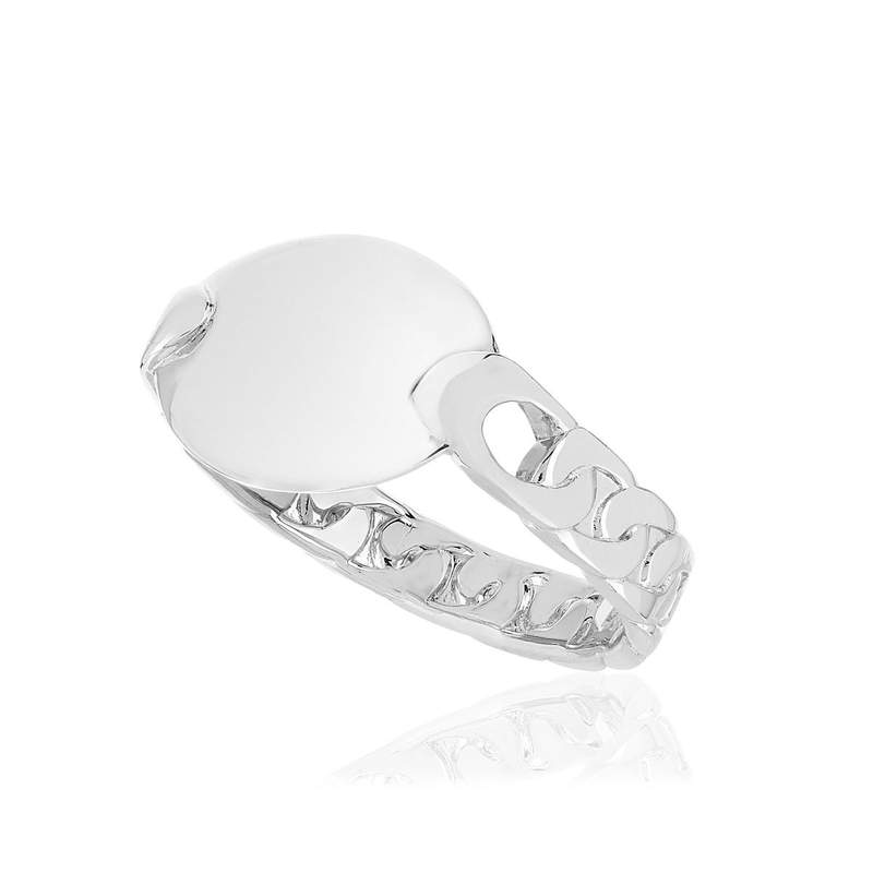 Bague argent 925, plaque ovale, motif maille gourmette - vue D1