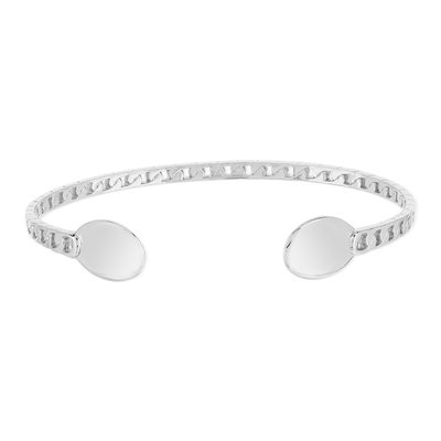 Bracelet rigide argent 925, plaques ovales, motif maille gourmette - vue 1