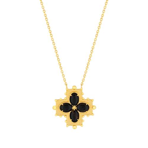 Vergulde ketting met kruis en agaten, 45 cm