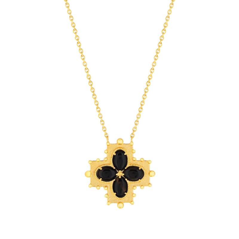 Collier plaqué or croix agates 45 cm - vue 1