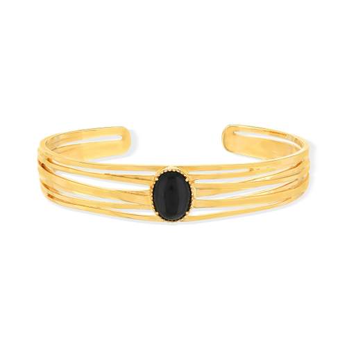 Bracelet jonc ouvert plaque or agate 60 mm