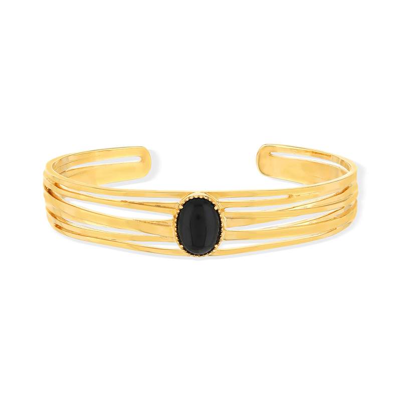 Bracelet jonc ouvert plaque or agate 60 mm - vue 1