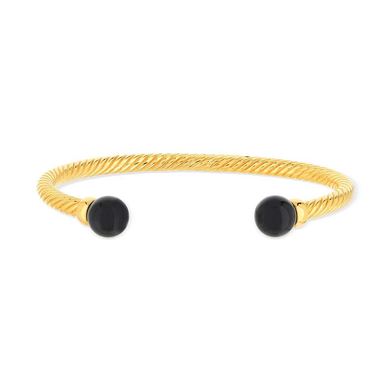 Bracelet jonc ouvert plaque or agates 60 mm - vue 1