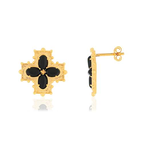 Boucles d'oreilles plaqué or croix agates