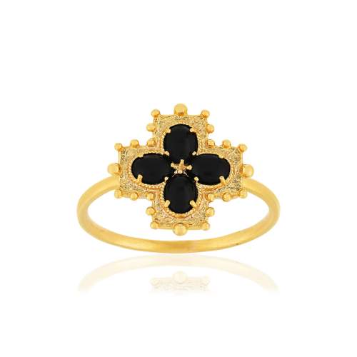 Bague plaqué or croix agates