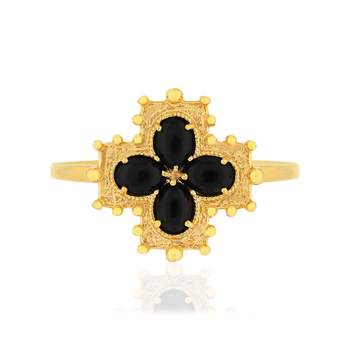 Gold-plated cross agate ring