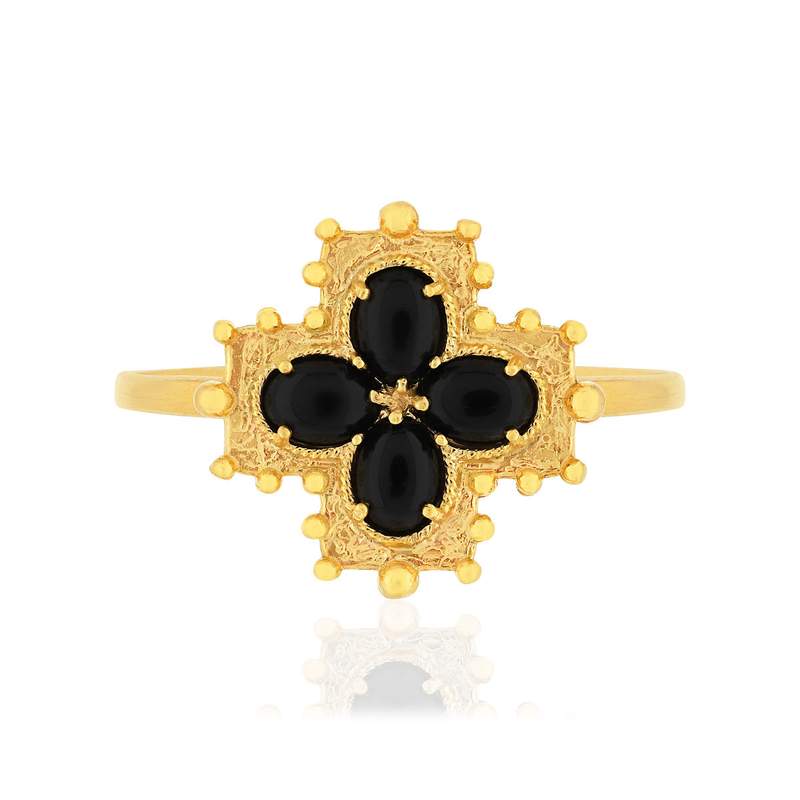 Bague plaqué or croix agates - vue 3