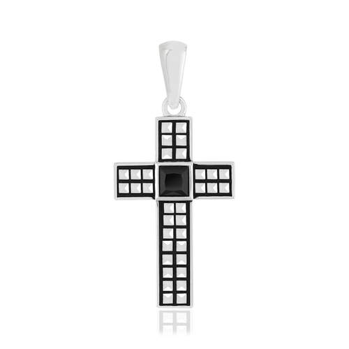 Pendentif argent 925 croix onyx
