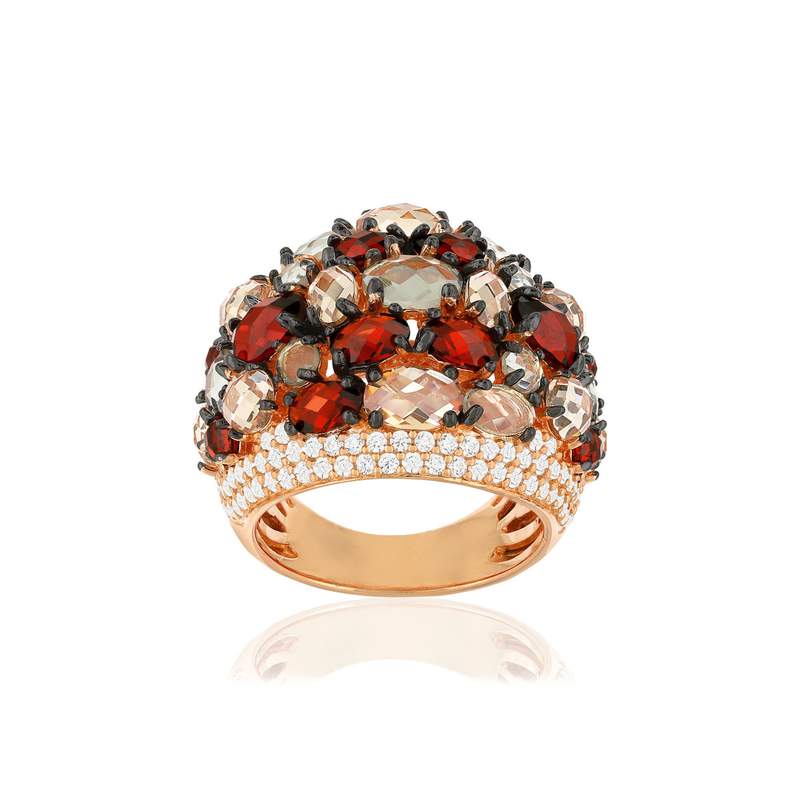 Bague argent 925 rosé zirconias multicolores - vue 1