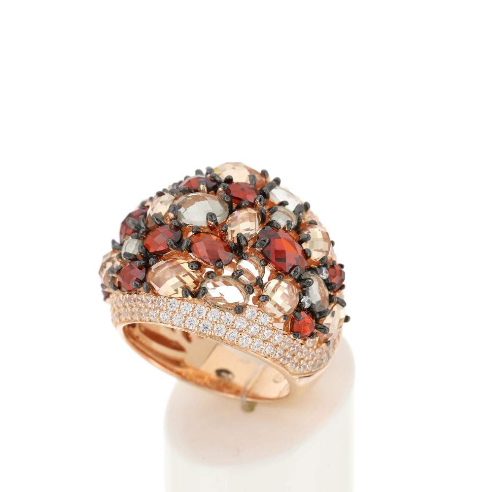 Bague argent 925 rosé zirconias multicolores - vue 3