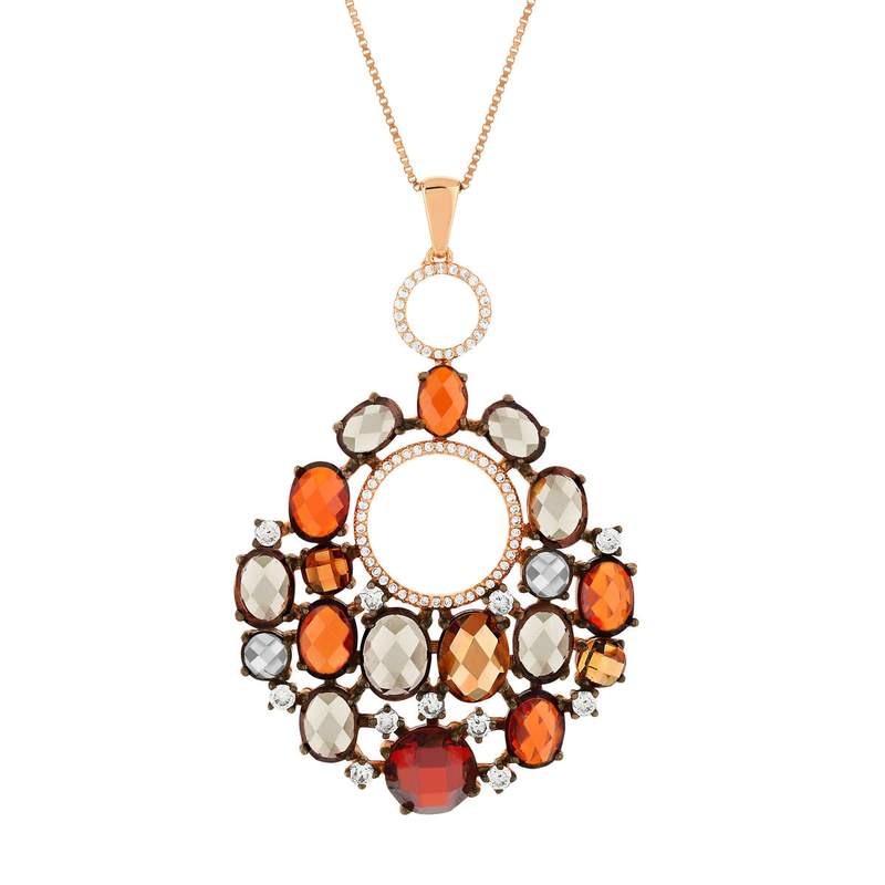 Collier argent 925 rosé zirconias multicolores 42 - vue 1