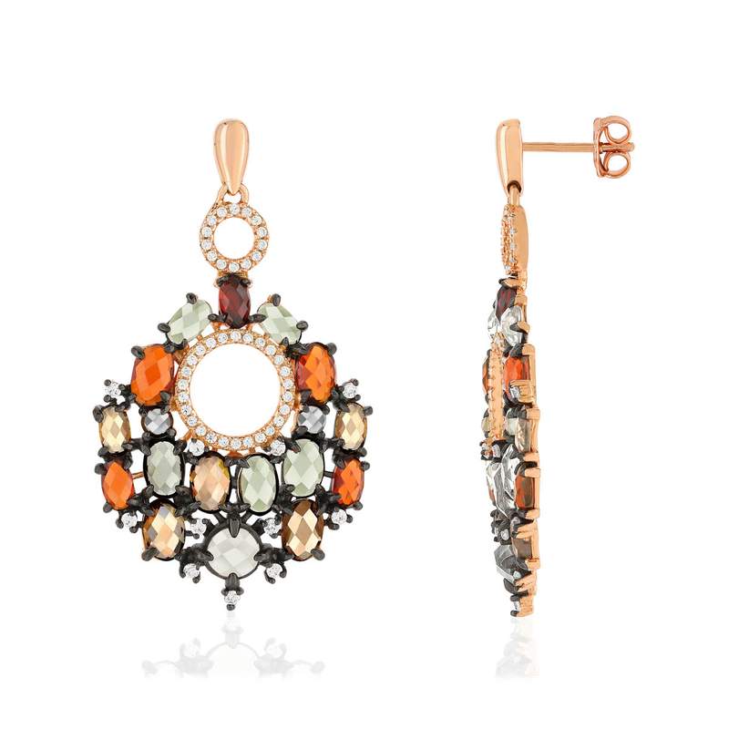 Boucles d'oreilles argent 925 rosé zirconias multi - vue 1