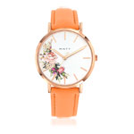 Montre dorée rose bracelet cuir orange - vue 1