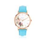 Montre dorée rose bracelet cuir bleu - vue 1
