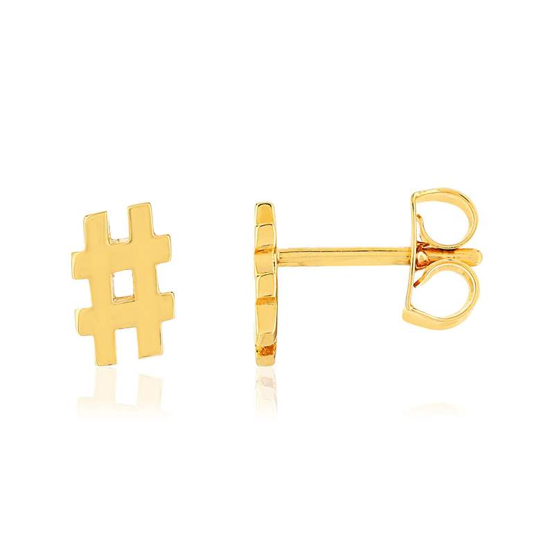Boucles d'oreilles plaque or hashtag - vue 1