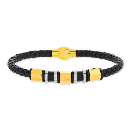 Bracelet cordon tressé synthétique et acier jaune 20 cm