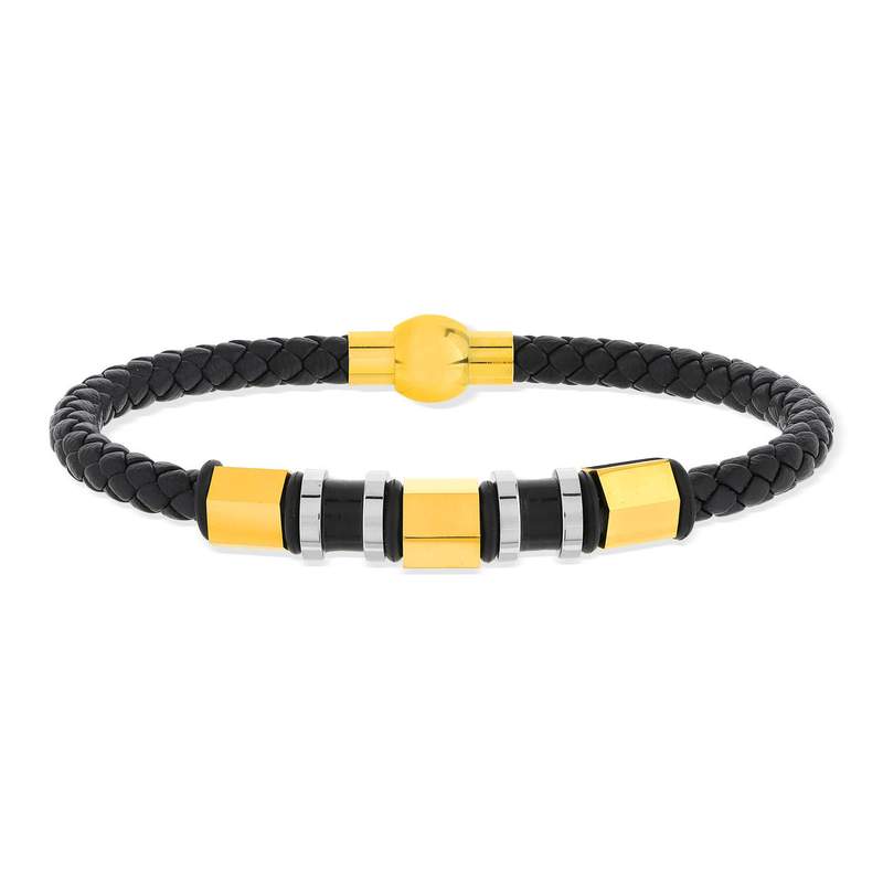 Bracelet cordon tressé synthétique et acier jaune 20 cm - vue 1