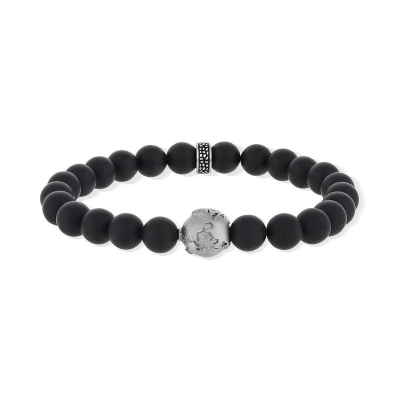 Bracelet élastique jaspe acier mat 19 cm - vue 1