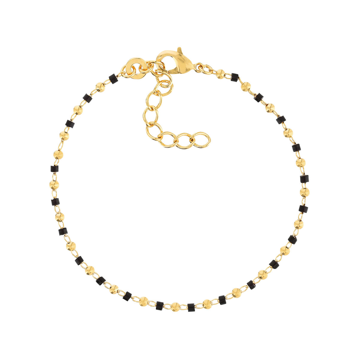 Bracelet plaqué or perles imitation noires 18 cm
