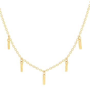 Vergulde ketting met rechthoekige, gehamerde hangers, 45 cm