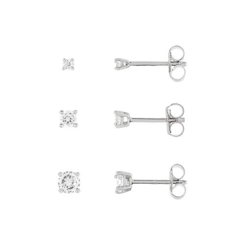 Set of 3 pairs of silver zirconia earrings
