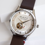 Montre homme coeur ouvert automatique acier bracelet cuir marron - vue D3