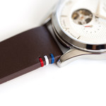 Montre homme coeur ouvert automatique acier bracelet cuir marron - vue D4