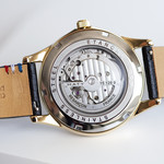 Men's open heart automatic watch in gold-plated steel with black leather strap - view D2