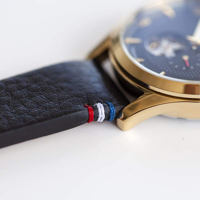 Montre homme coeur ouvert automatique acier doré bracelet cuir noir - vue D4