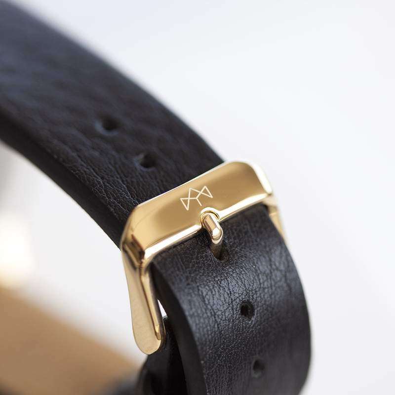 Montre homme coeur ouvert automatique acier doré bracelet cuir noir - vue D5