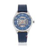 Montre homme squelette automatique acier bracelet cuir bleu - vue 1