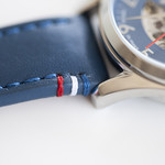 Montre homme squelette automatique acier bracelet cuir bleu - vue D4