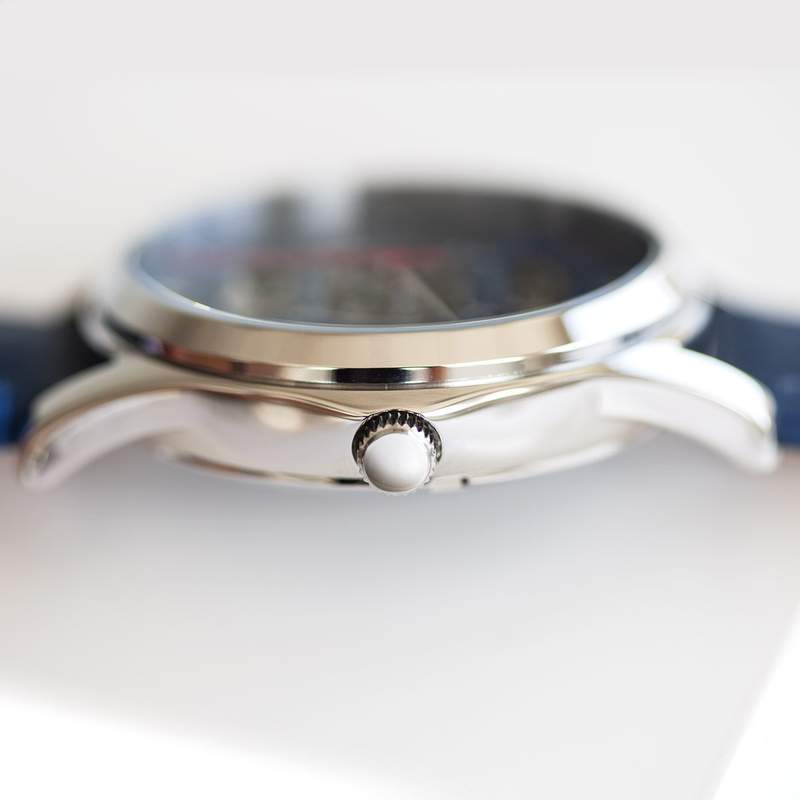 Montre homme squelette automatique acier bracelet cuir bleu - vue D6