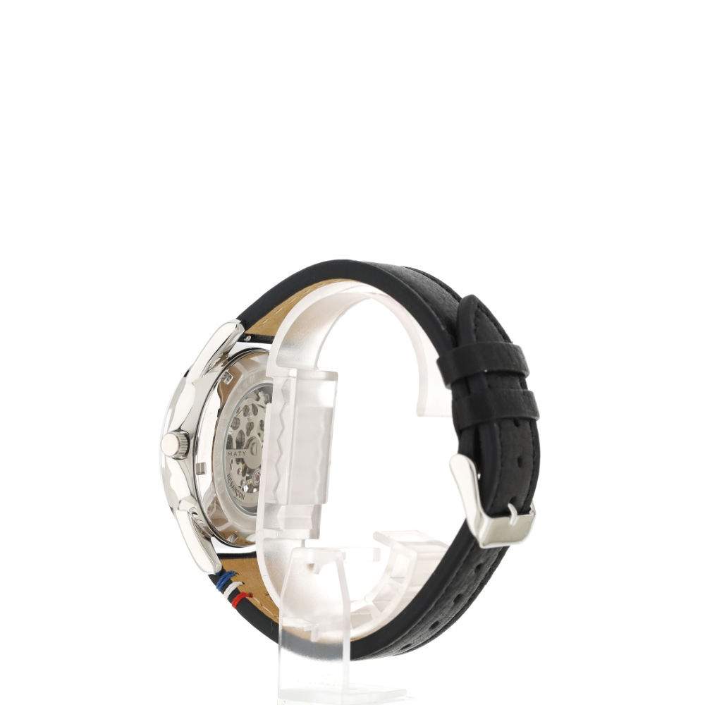 Montre homme squelette automatique acier bracelet cuir noir - vue 9